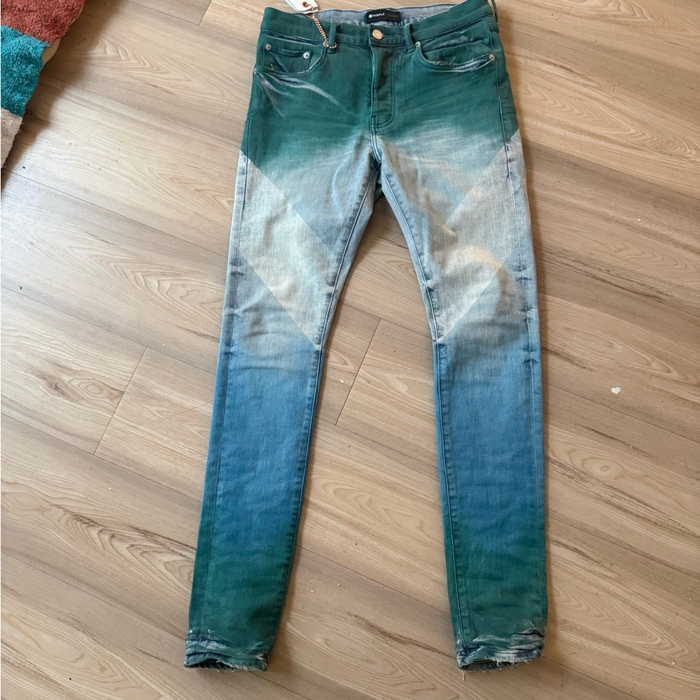 Gradient Green-Blue Tie-Dye Skinny Jeans
